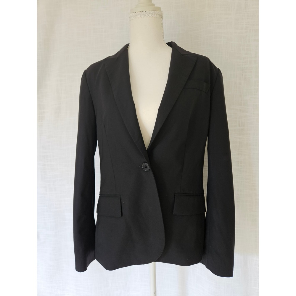 Theory Blazer Women 10 Black Wool Blend Single Button Professional Capsule Chic